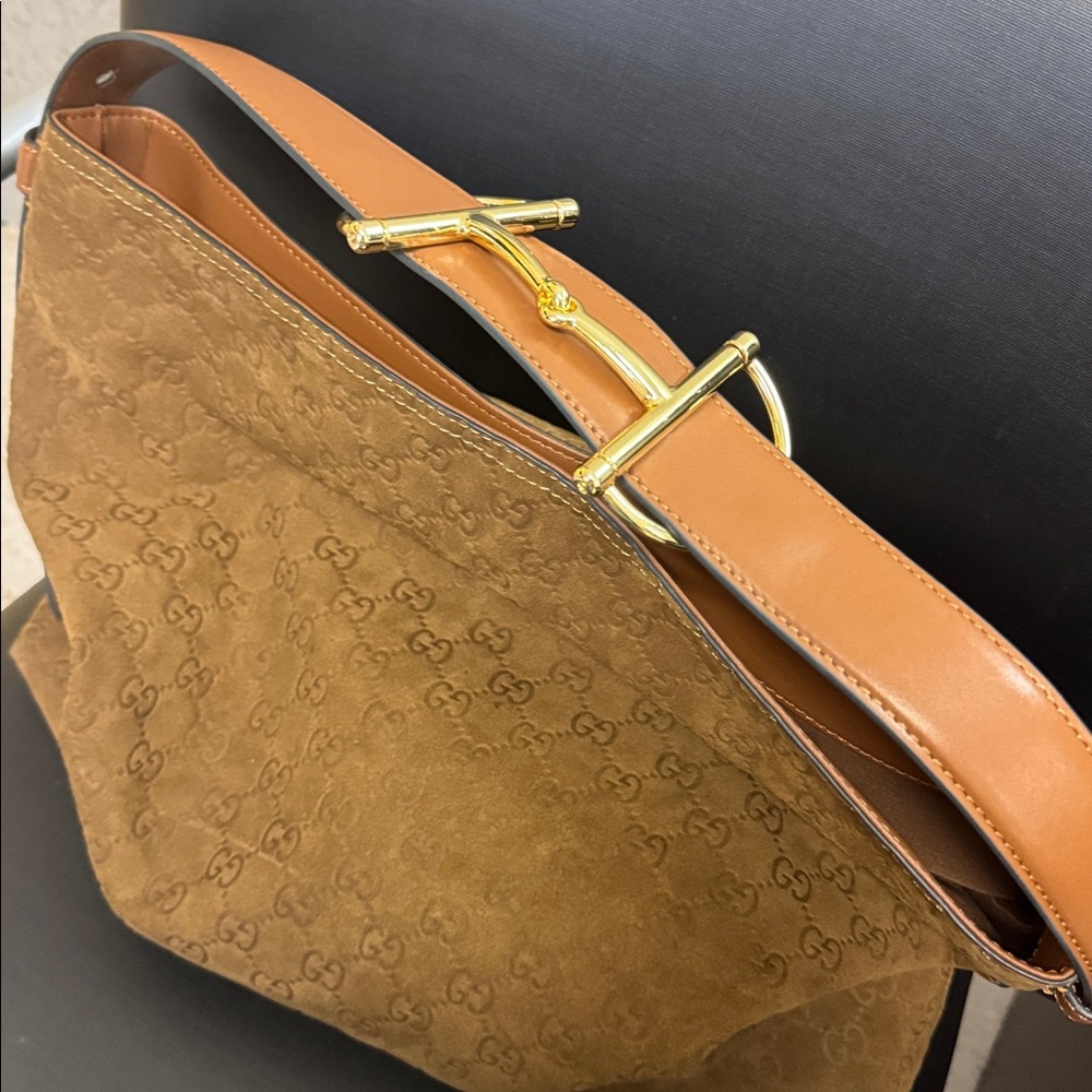 Brown Suede Monogram Hobo Bag - Picture 9 of 10